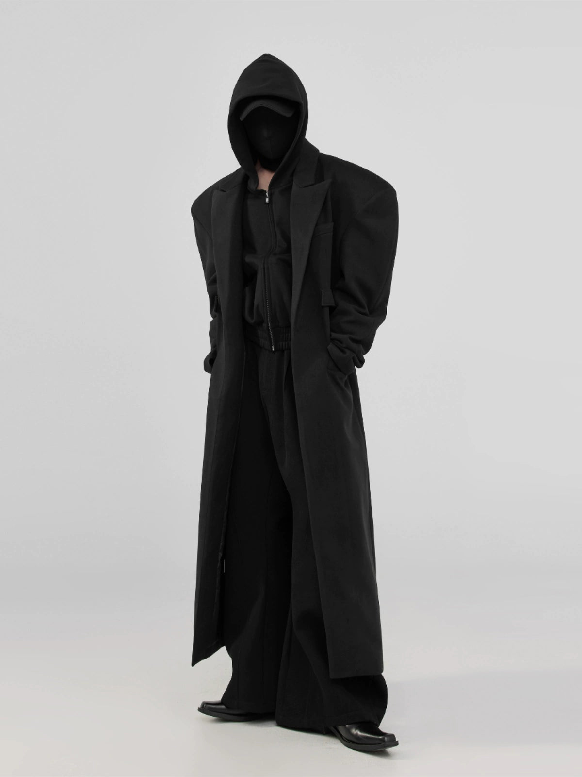 FRKM SCD Inverted Triangle X-Shaped Waist Tweed Long Coat - EMBER.