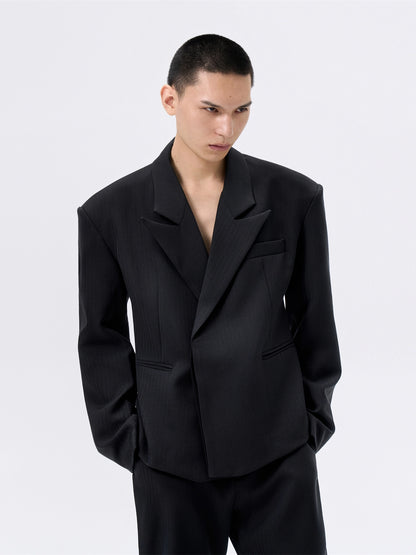FRKM SCD 25 AW Herringbone Stripe Wide Shoulder Black Suit - QUEST.