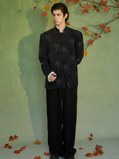 JIECHI stand-up collar beaded disc buckle tunics jacket - DEREK.