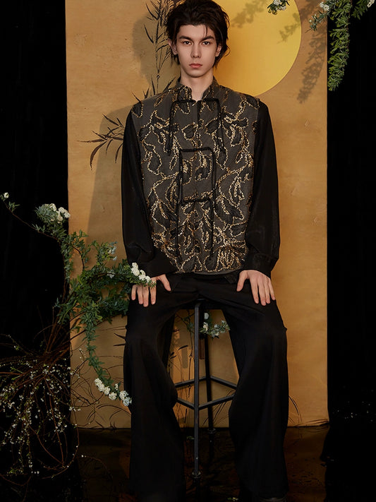 JIECHI  long-sleeved jacquard stand-up collar top - ASTER.