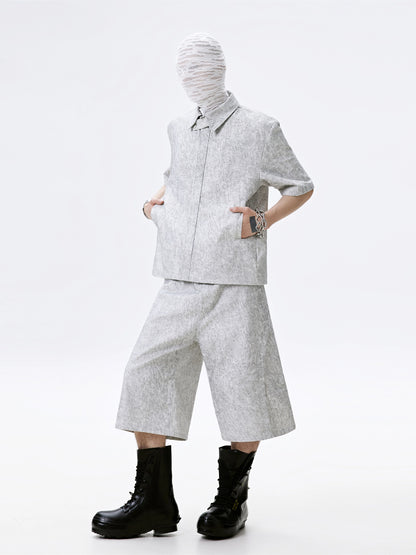 FRKM SCD Veined Texture Zip Tree Pattern Top and Short - CARRIE.