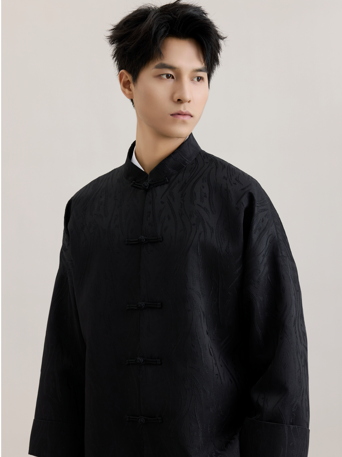 OWNLIFE  jacquard stand collar black coat - BARRY.