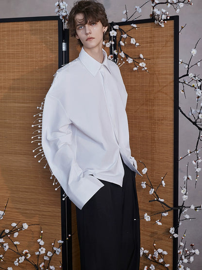 JIECHI white loose long-sleeved shirt - LEON.