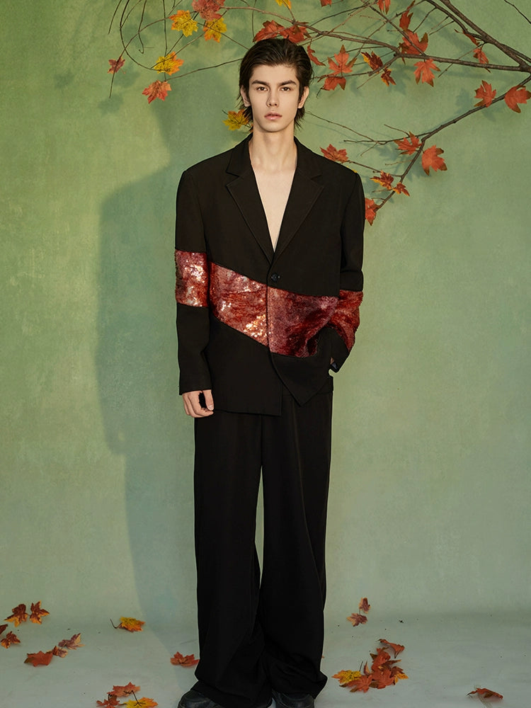 JIECHI splicing loose embellished black suit - ERIC.