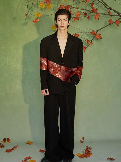 JIECHI splicing loose embellished black suit - ERIC.