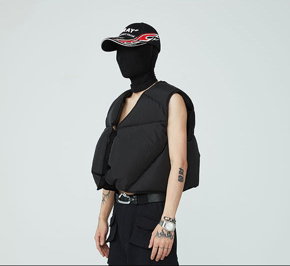 FRKM SCD FW 90 White Duck Down Jacket Sleeveless  Jacket Worn Over Vest- QUASI.