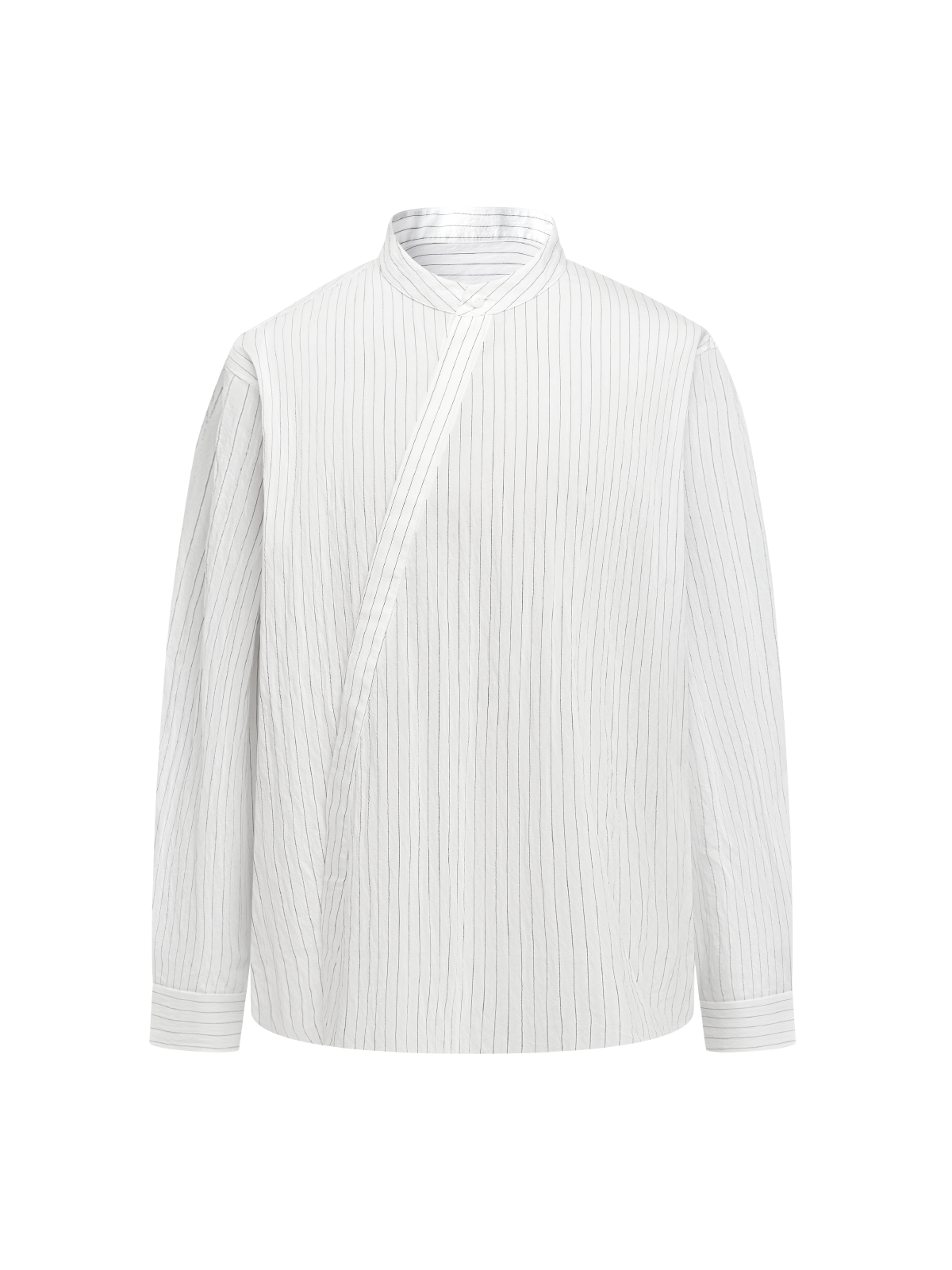 OWNLIFE Tencel striped stand-up collar placket shirt - TREY.