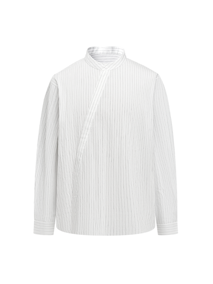 OWNLIFE Tencel striped stand-up collar placket shirt - TREY.