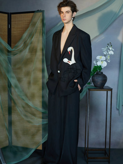 JIECHI silhouette black embroidered casual suit - CIAN.