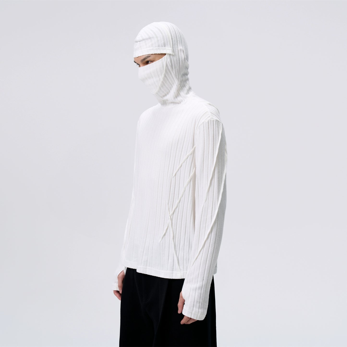 FRKM SCD Hooded Face Mask Vertical Striped Fleece Fall Knit Pullover - ISLA.