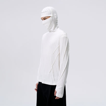FRKM SCD Hooded Face Mask Vertical Striped Fleece Fall Knit Pullover - ISLA.