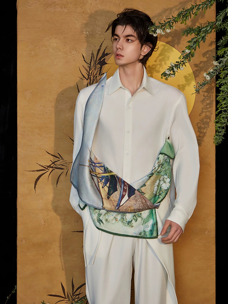 JIECHI white loose stitched long-sleeved shirts - VALERIE.