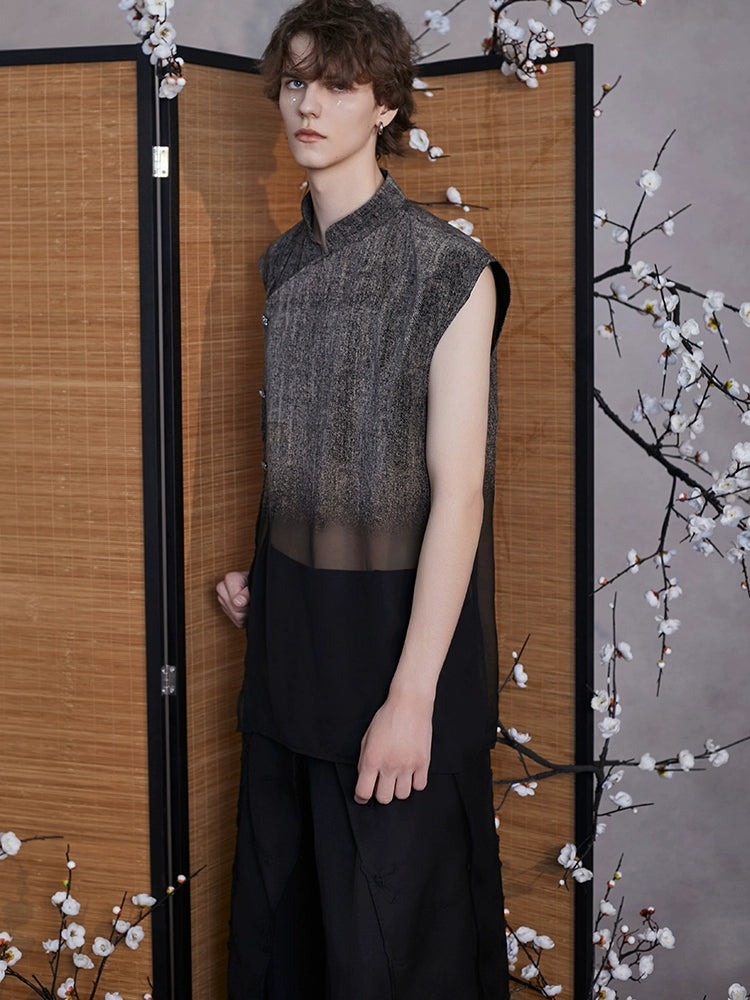 JIECHI black loose sleeveless stand-up collar top - NIAL.