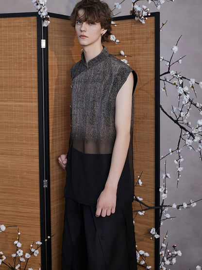 JIECHI black loose sleeveless stand-up collar top - NIAL.