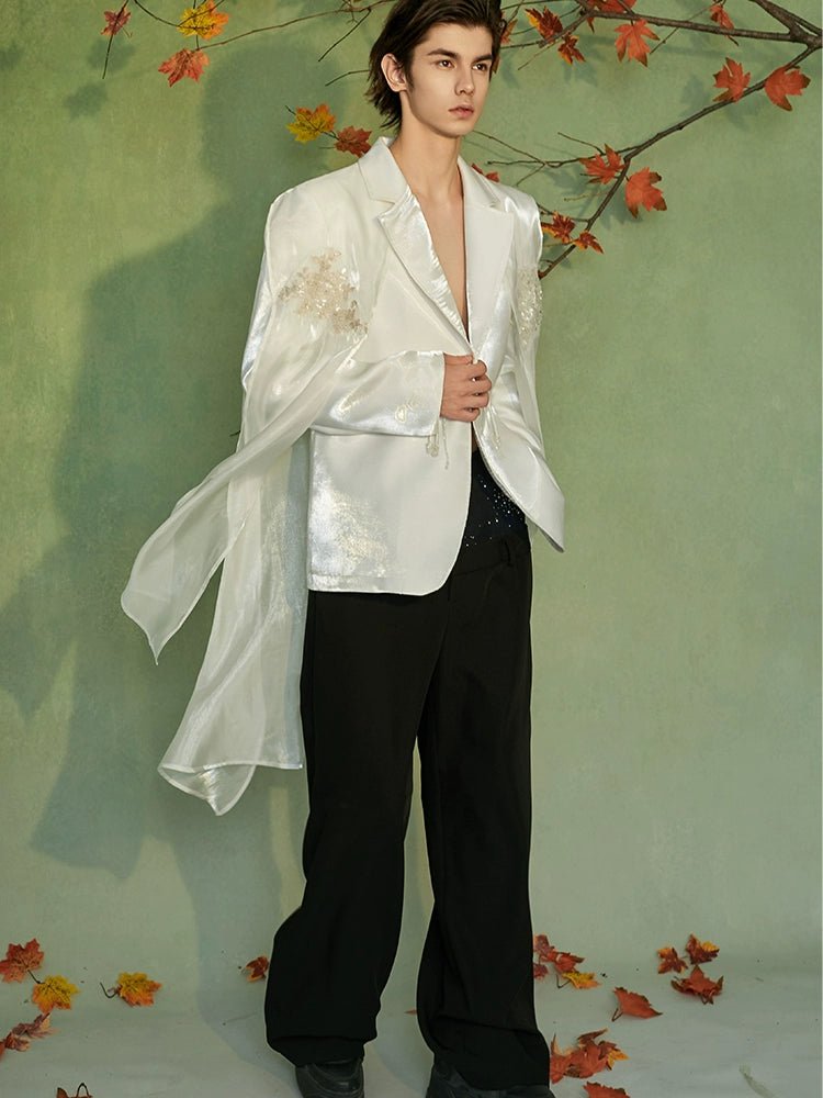 JIECHI white loose casual cape embroidered blazer - BRANDON.