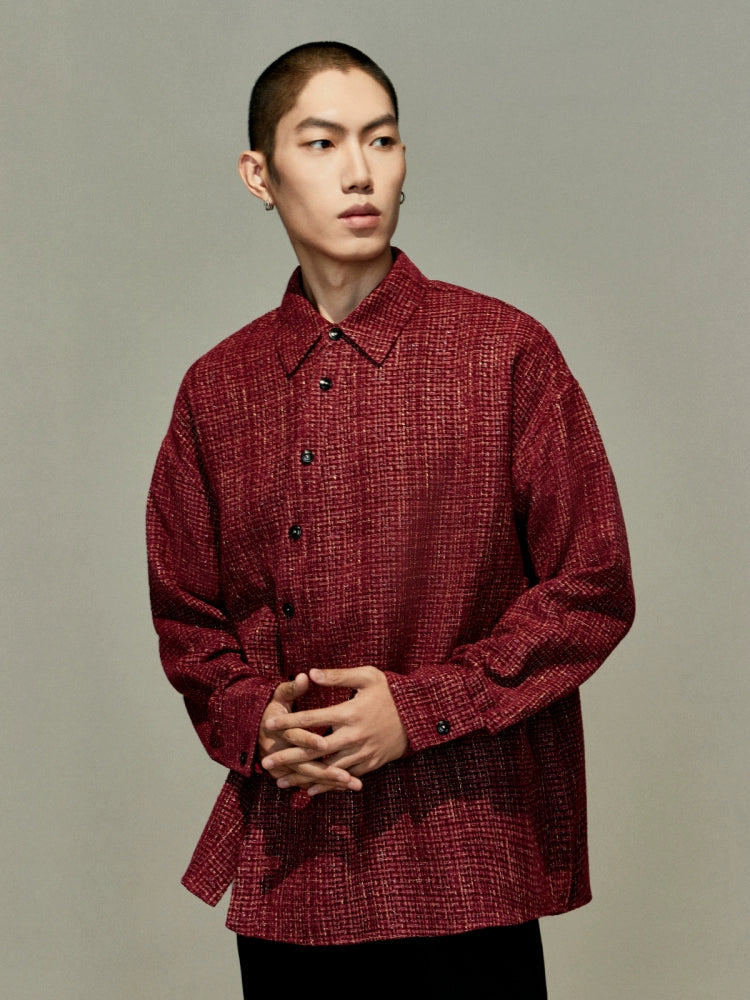 OWNLIFE flowing streamer tweed stand-up collar slinger shirt - SEREPH.