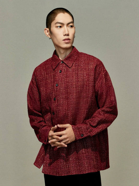 OWNLIFE flowing streamer tweed stand-up collar slinger shirt - SEREPH.