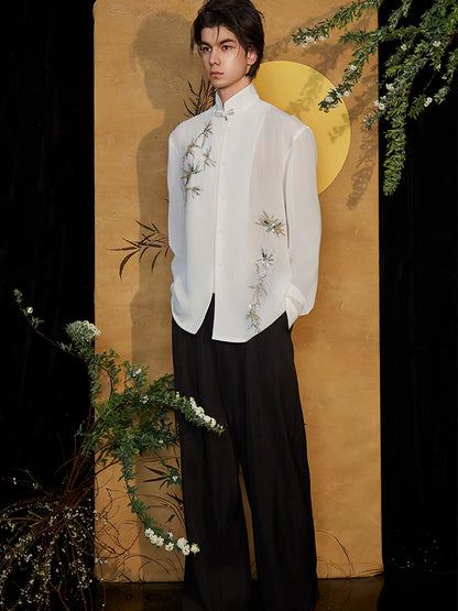 JIECHI white loose long-sleeved embroidered shirt - XENA.