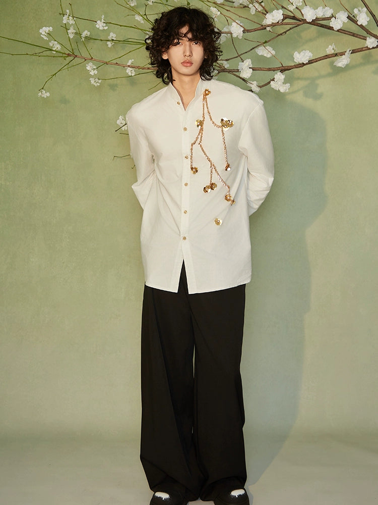 JIECHI casual oxford white loose long-sleeved shirt - CAYDEN.