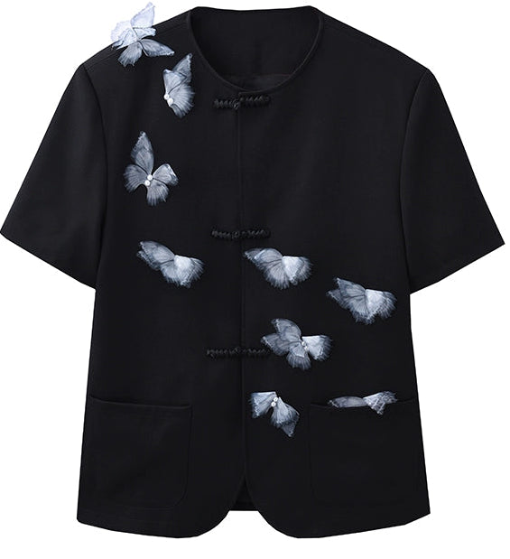 JIECHI  appliqué loose crew neck short sleeve unisex top - DEIRDRE.