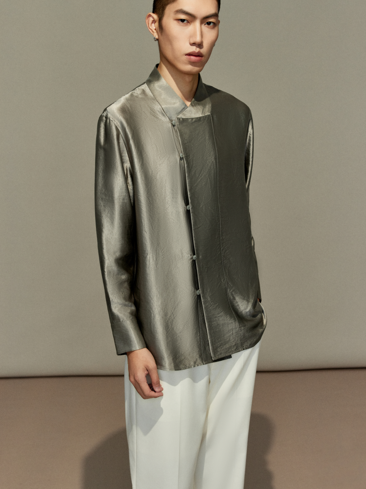 OWNLIFE acetic acid improved collar seersucker texture shirt - DAVE.