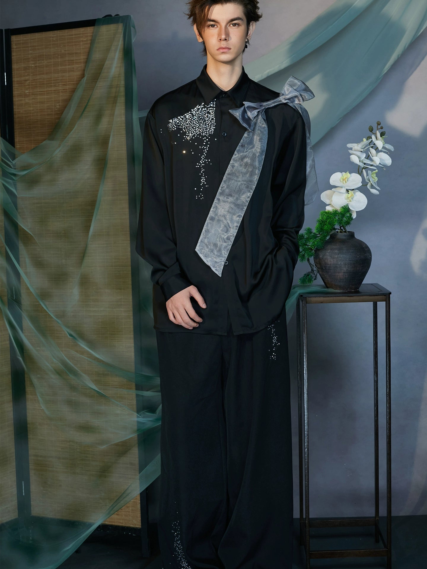 JIECHI  long-sleeved men's appliqué shirt -BRAHAM.
