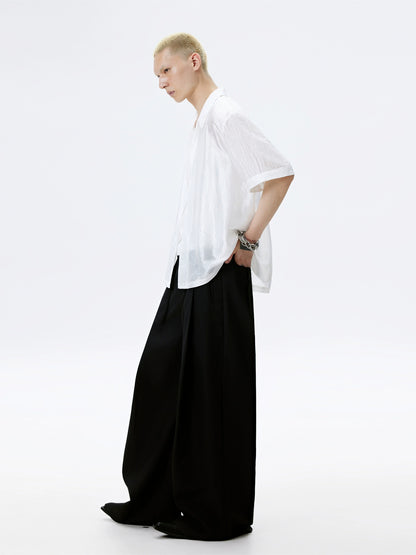 FRKM SCD Slightly Glossy Pleated Embroidered Short Sleeve Shirt - JENKINS.