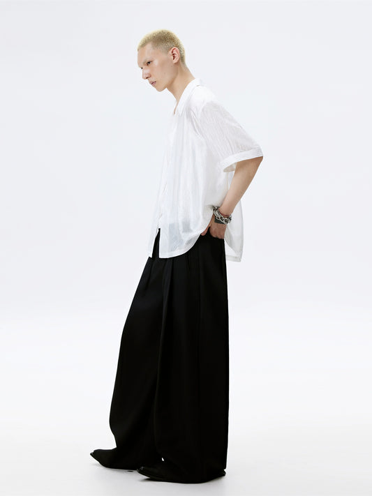 FRKM SCD Slightly Glossy Pleated Embroidered Short Sleeve Shirt - JENKINS.