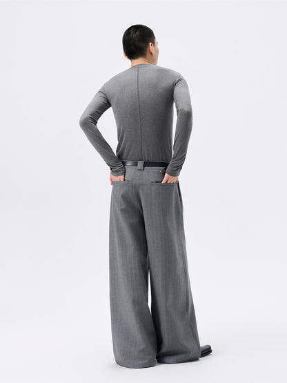FRKM SCD Wool Grey Stretch Slim Waist Versatile Long Sleeve T-Shirt - VERITY.