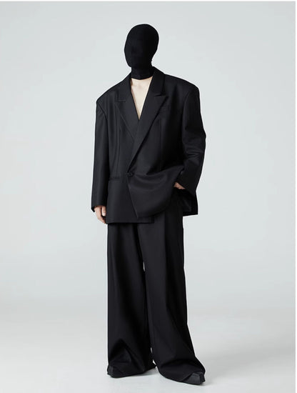 FRKM SCDSS Silhouette Black Padded Shoulders Casual Cropped Drapy Blazer - YORK.