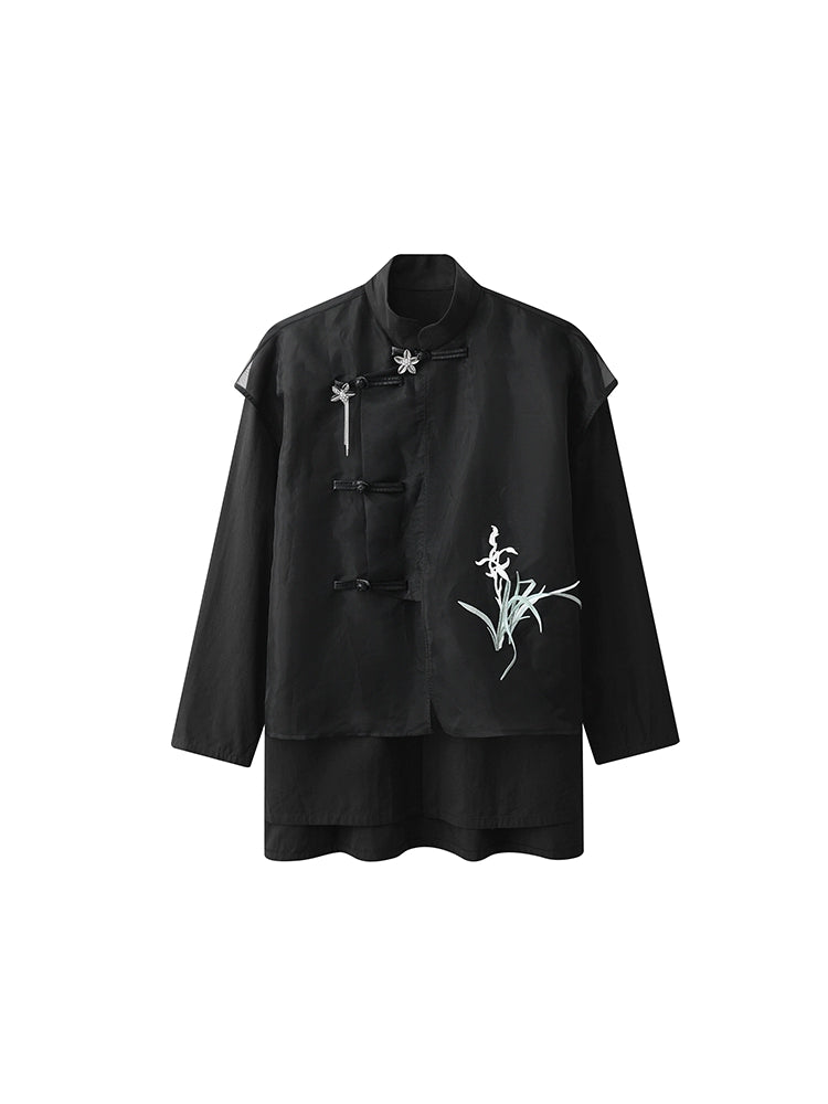 JIECHI men's orchid embroidery mandarin collar suit - QUINCY.