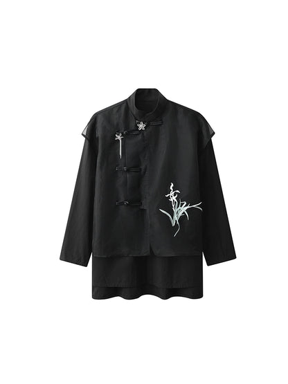 JIECHI men's orchid embroidery mandarin collar suit - QUINCY.