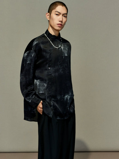 OWNLIFE ink stand-up collar cross-placket natural obsidian shirt - RICHY.