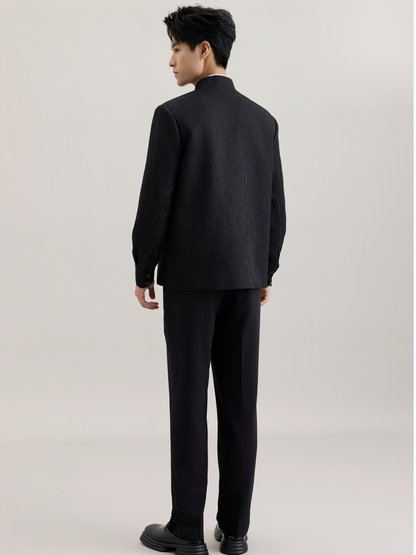 OWNLIFE stand-up collar willow leaf jacquard jacket suit set - DIDI.