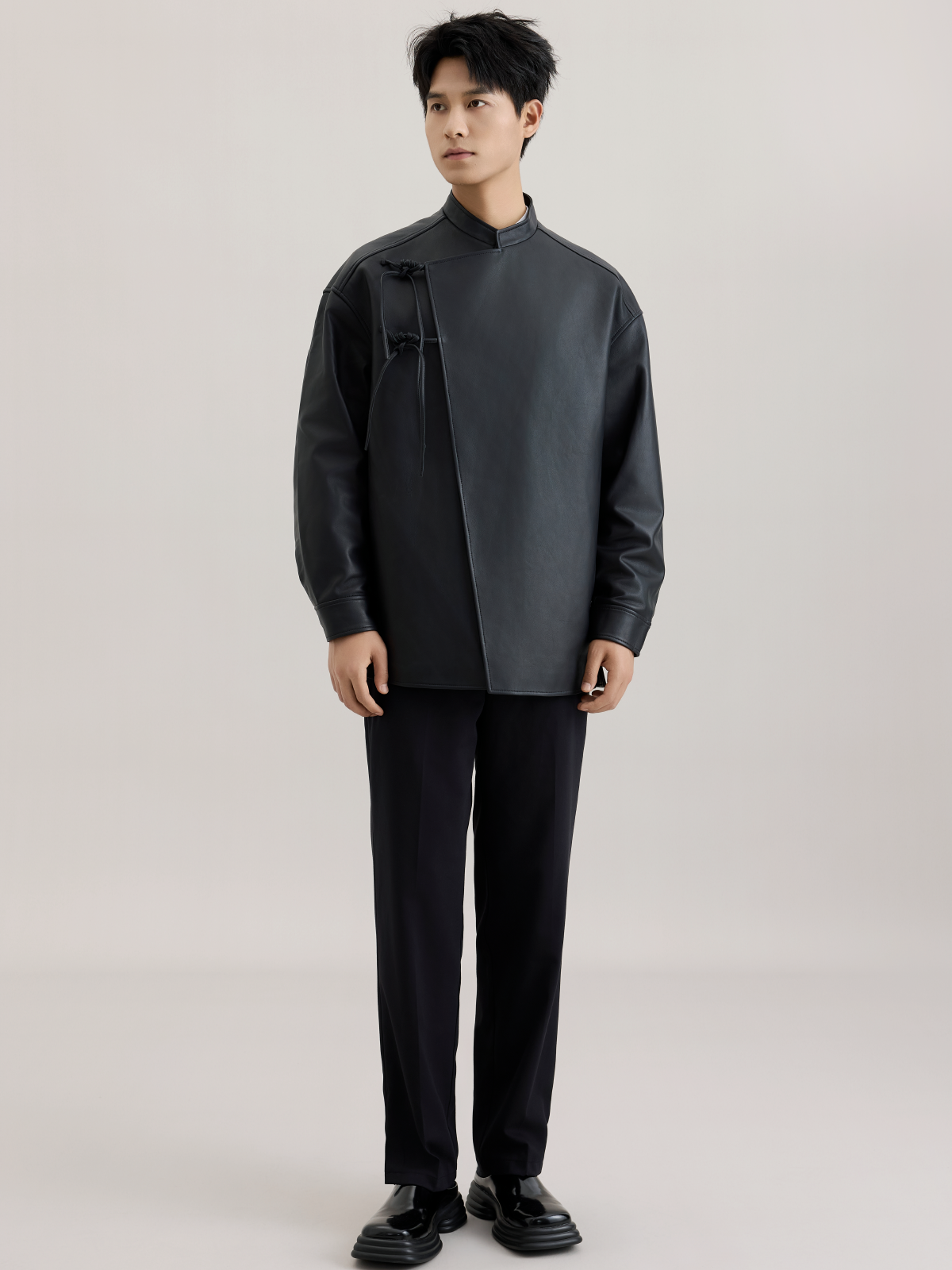 OWNLIFE Stand Collar Sling Loose Jacket Sheepskin Leather - PAT