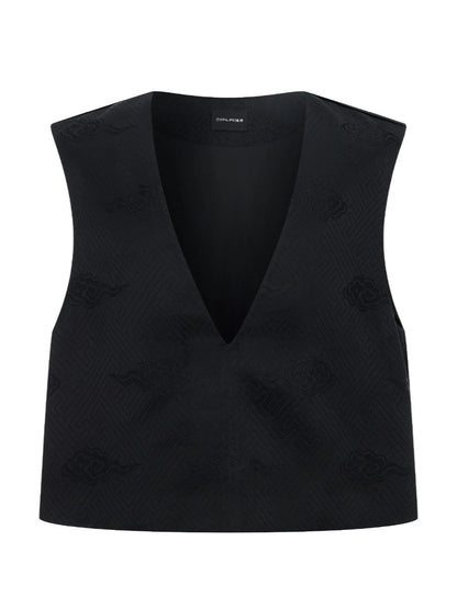 OWNLIFE silk swastika cloud pattern brocade v-neck vest - FAE.