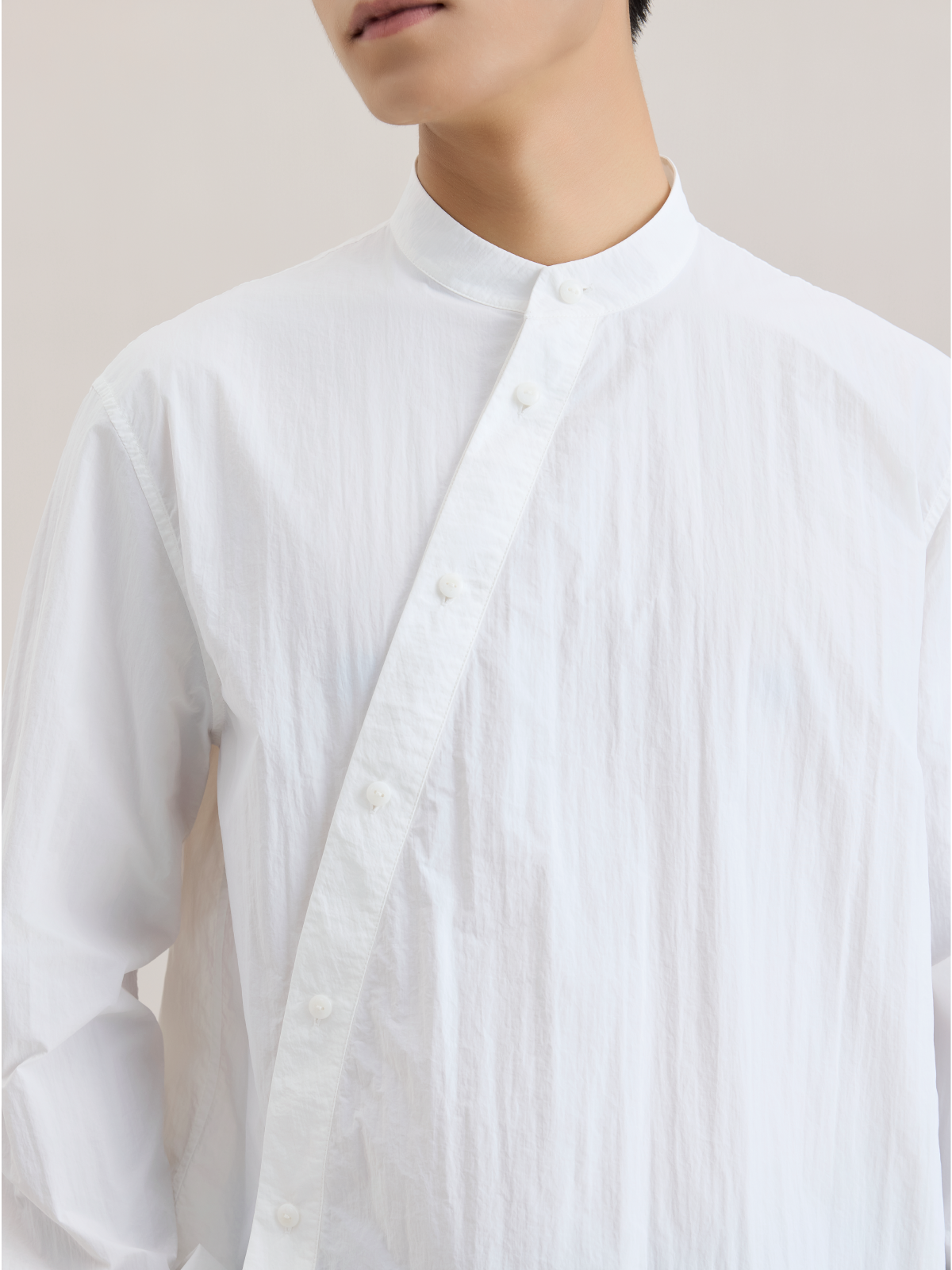 OWNLIFE stand-up collar slant breasted long sleeve shirt - TOPH.