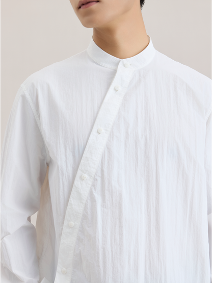 OWNLIFE stand-up collar slant breasted long sleeve shirt - TOPH.