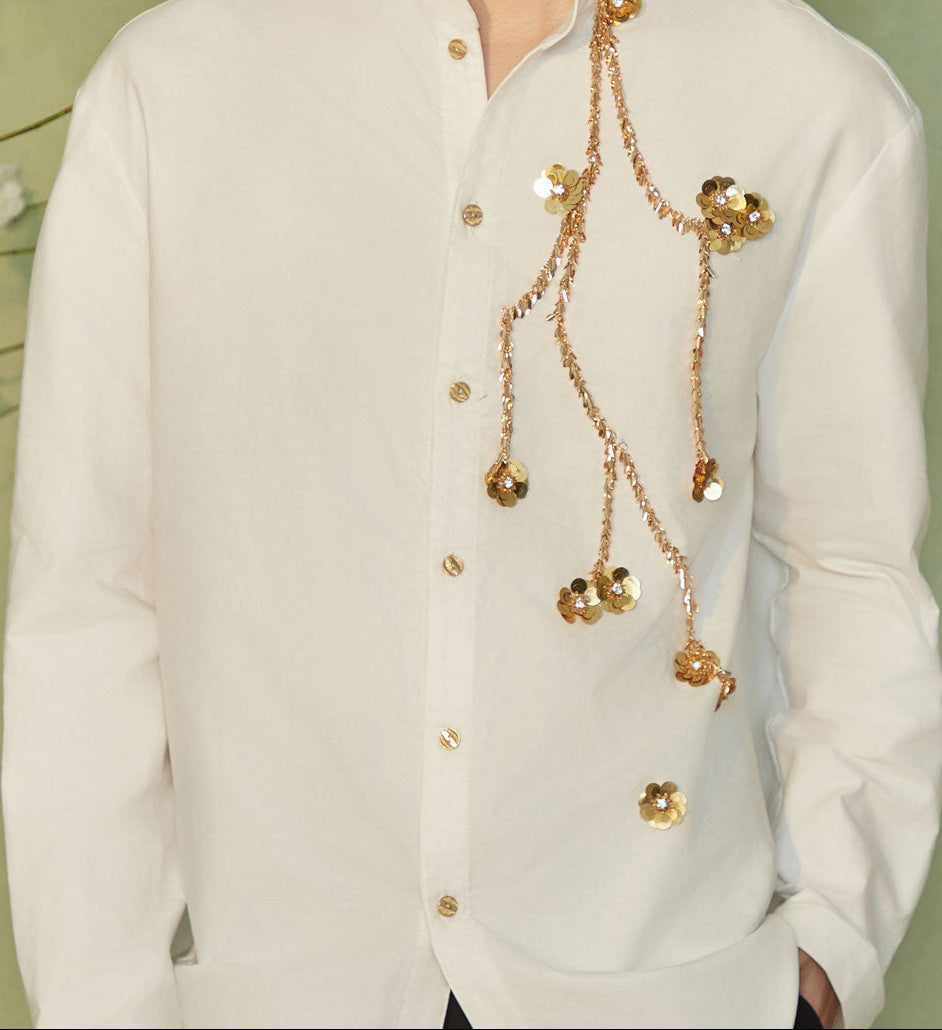 JIECHI casual oxford white loose long-sleeved shirt - CAYDEN.
