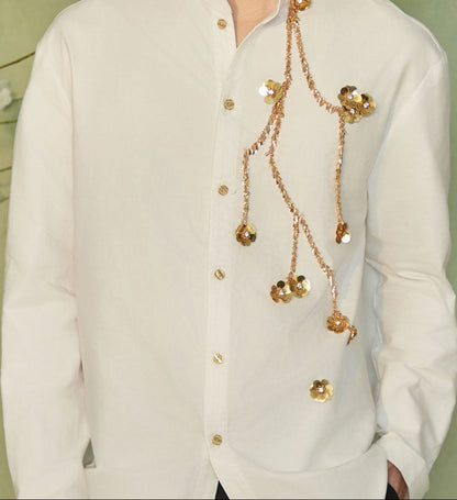 JIECHI casual oxford white loose long-sleeved shirt - CAYDEN.