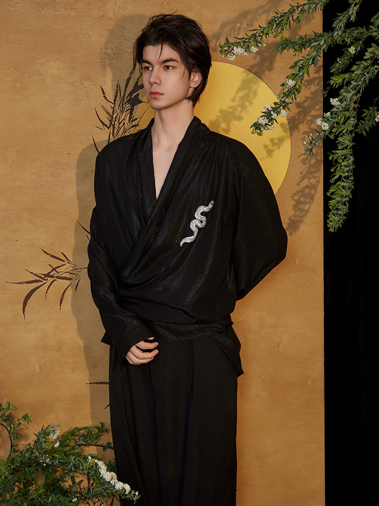 JIECHI  loose silhouette long sleeve wrap top - CALVIN.