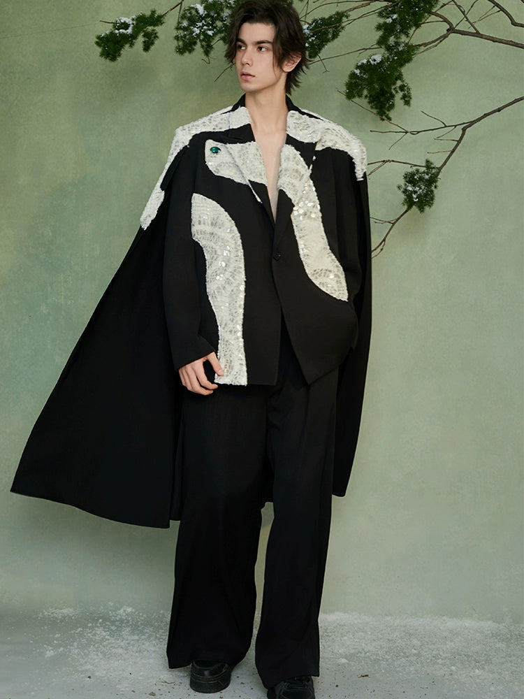 JIECHI  Black Cape Abstract Pattern Blazer - LYON.