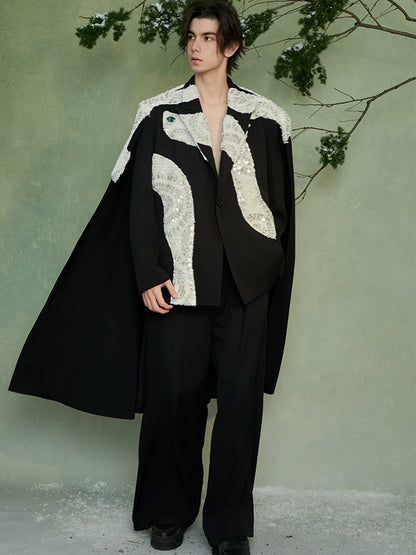 JIECHI  Black Cape Abstract Pattern Blazer - LYON.