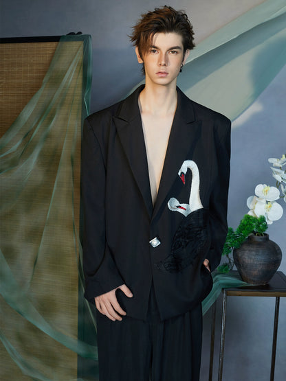 JIECHI silhouette black embroidered casual suit - CIAN.