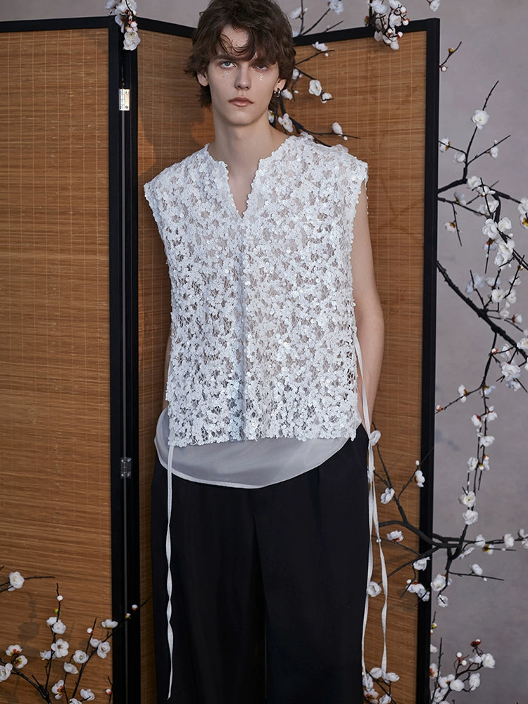 JIECHI  white sequencil vest sleeveless top - RAYLA.