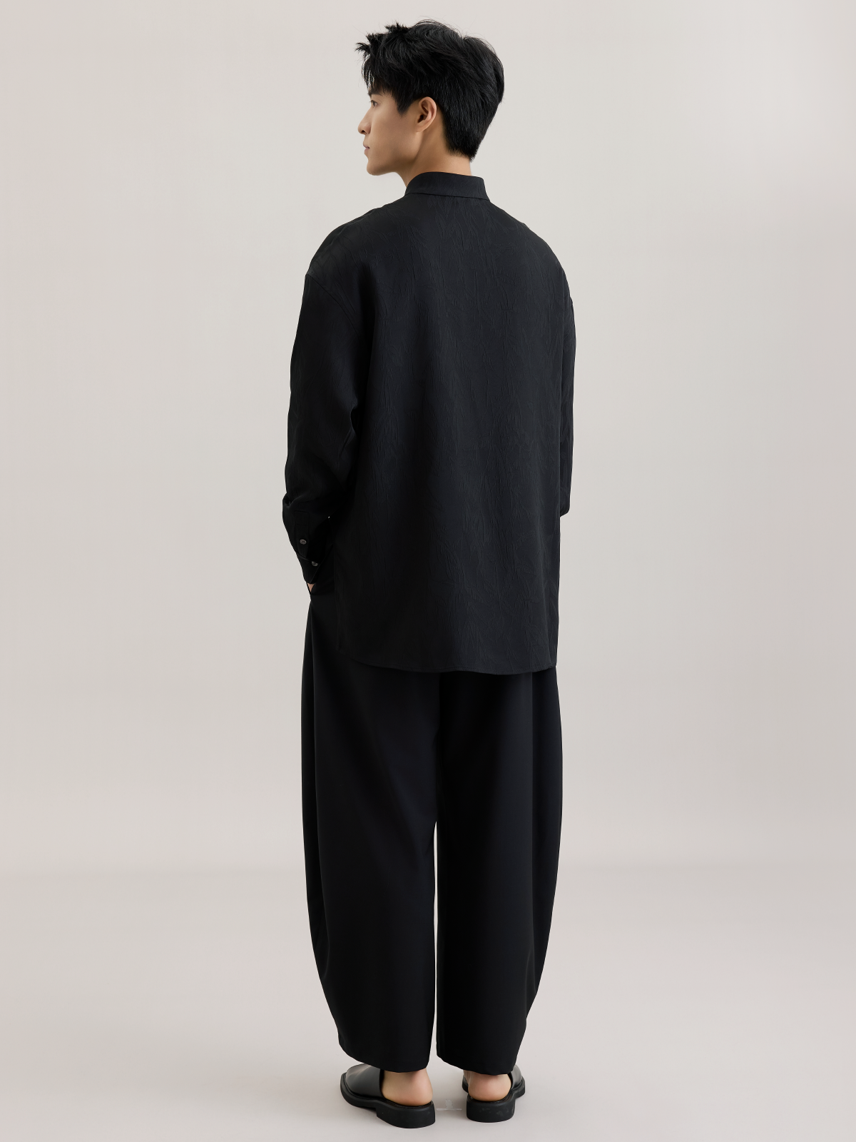 OWNLIFE bamboo hair jade placket slant lapel jacquard shirt - FINLEY.