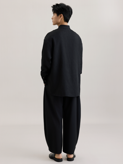 OWNLIFE bamboo hair jade placket slant lapel jacquard shirt - FINLEY.