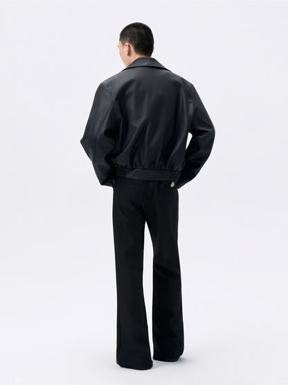 FRKM SCD Lapel Motorcycle Zipper Short Black Leather Jacket - SAWYER.