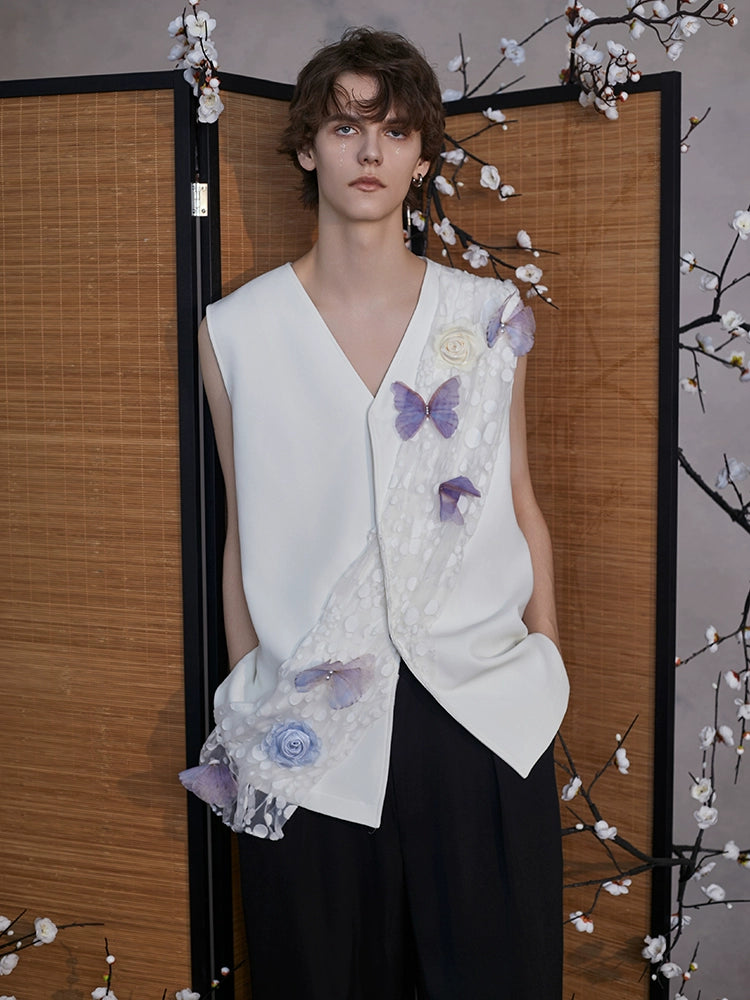 JIECHI  white loose sleeveless applique vest- ORLANDO.