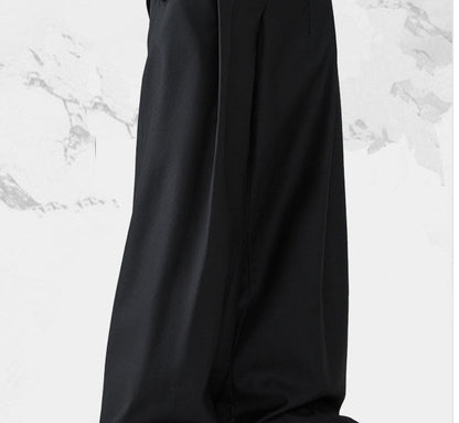 FRKM SCD SS Loose-leaf Wide-Leg Black Pleated Casual Pants - AURA.